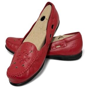 Dr Scholls Size-10 Advanced Comfort Series Red Leather SlipOn Loafer Flats Women